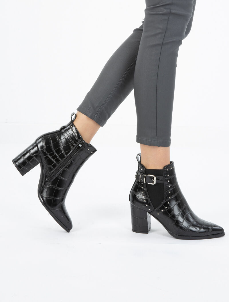 Bottines croco à bouts pointus - noir - 6
