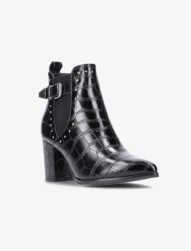 Bottines croco à bouts pointus - noir - 3