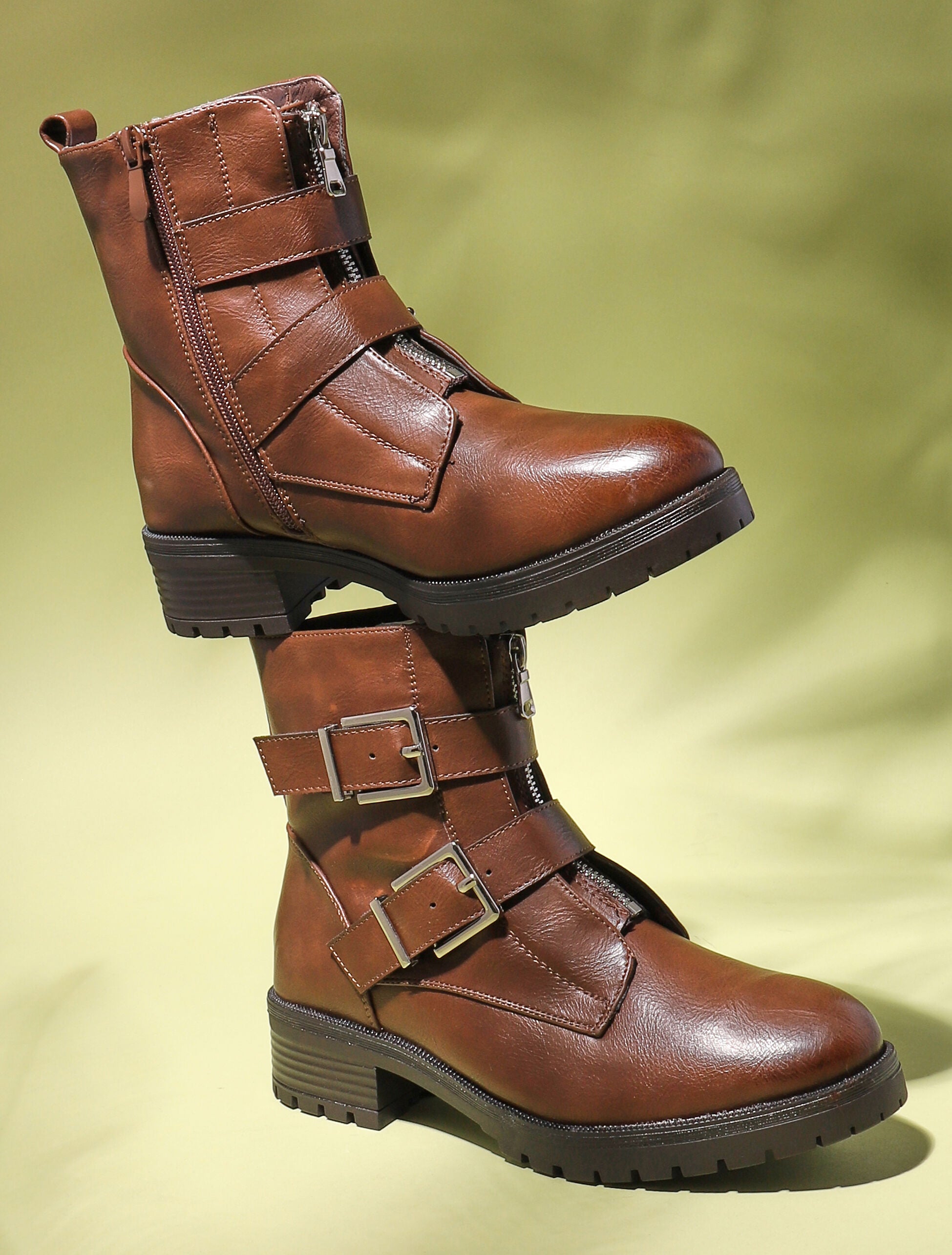 Boots à sangles larges et zip avant - marron - 6
