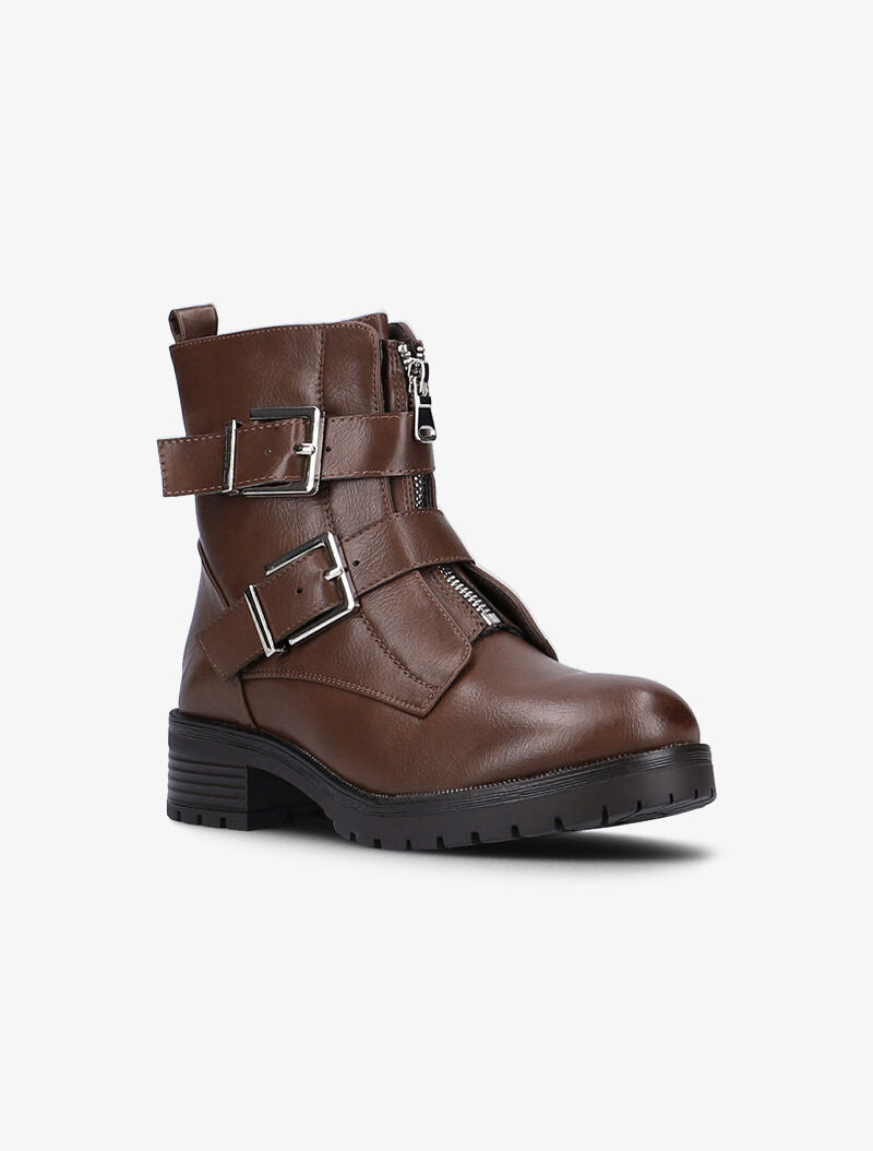 Boots à sangles larges et zip avant - marron - 3