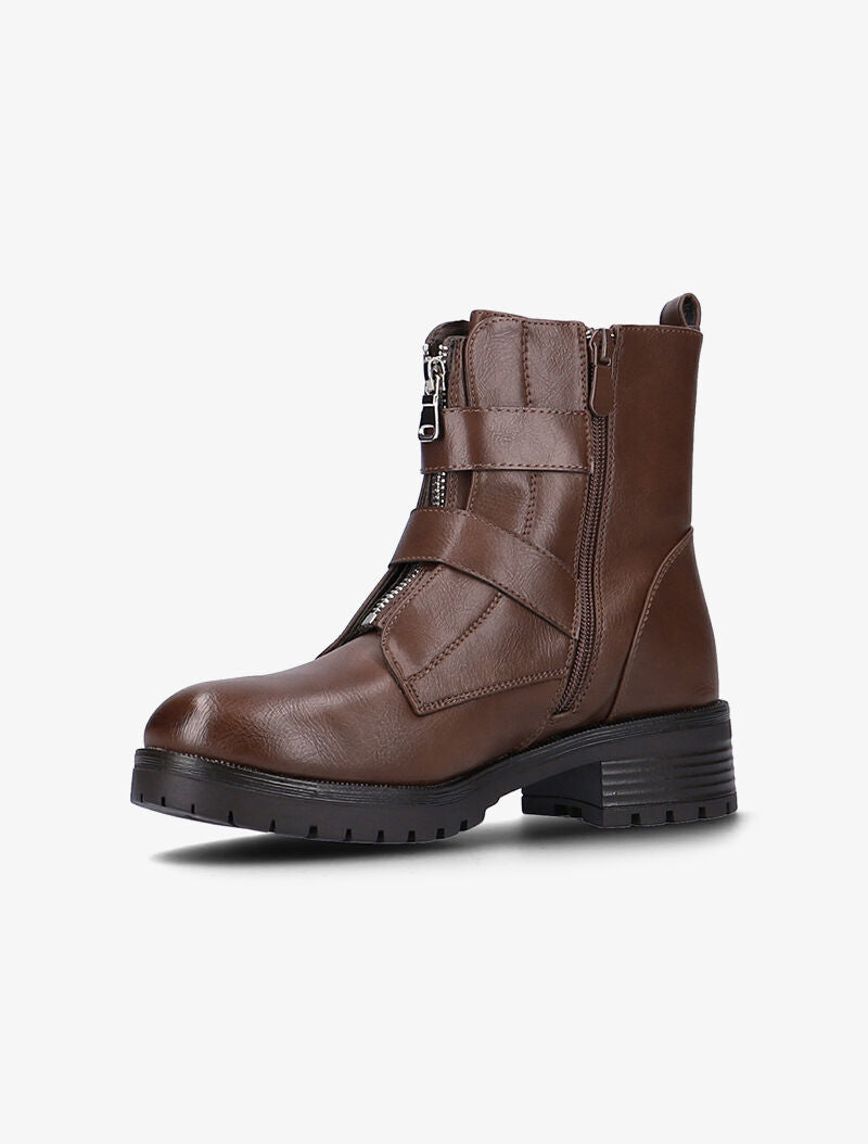 Boots à sangles larges et zip avant - marron - 4