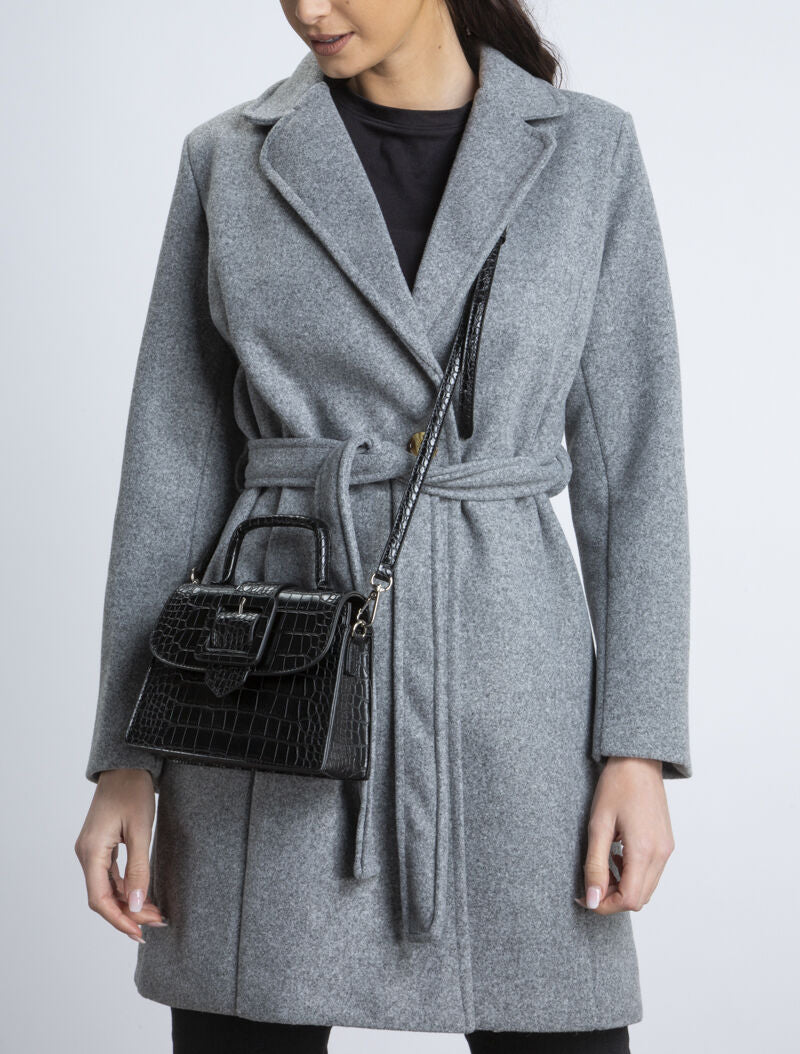 Manteau droit ceinturé - gris chiné - 4
