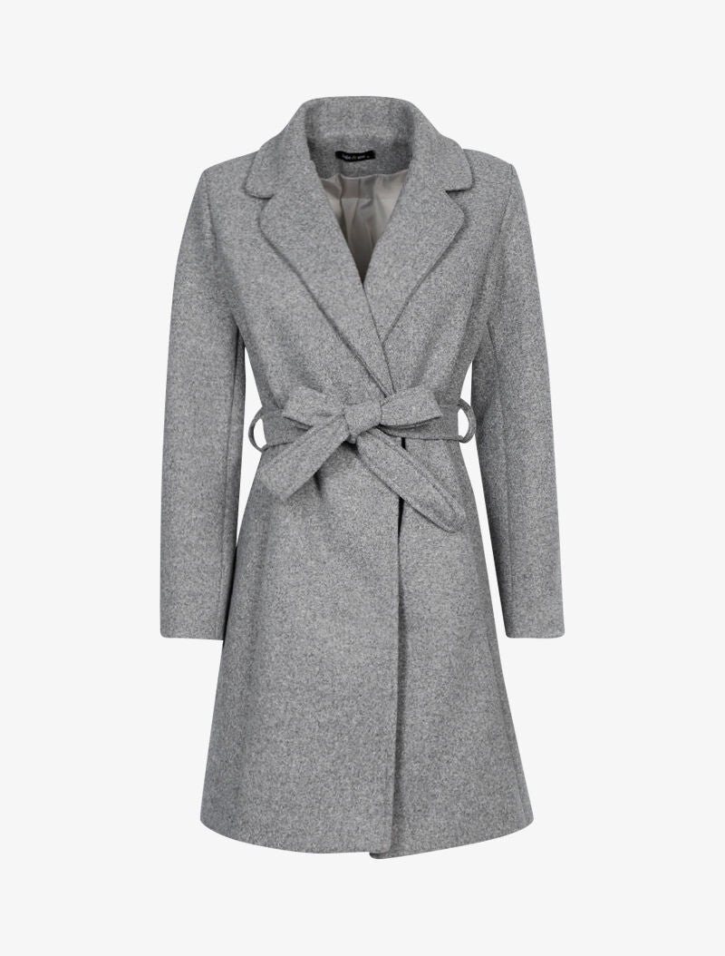 Manteau droit ceinturé - gris chiné - 2