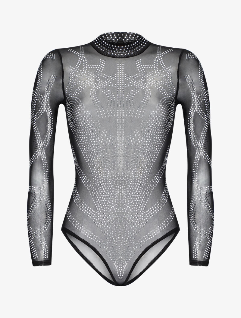 Body transparent à dessins en strass - noir - 1