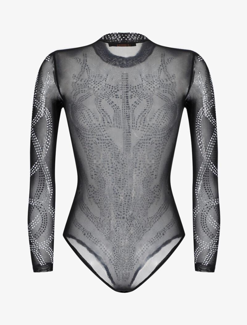 Body transparent à dessins en strass - noir - 2