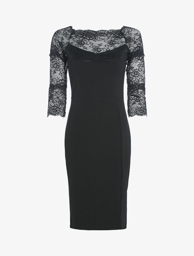 Robe à décolleté en dentelle - noir - 3