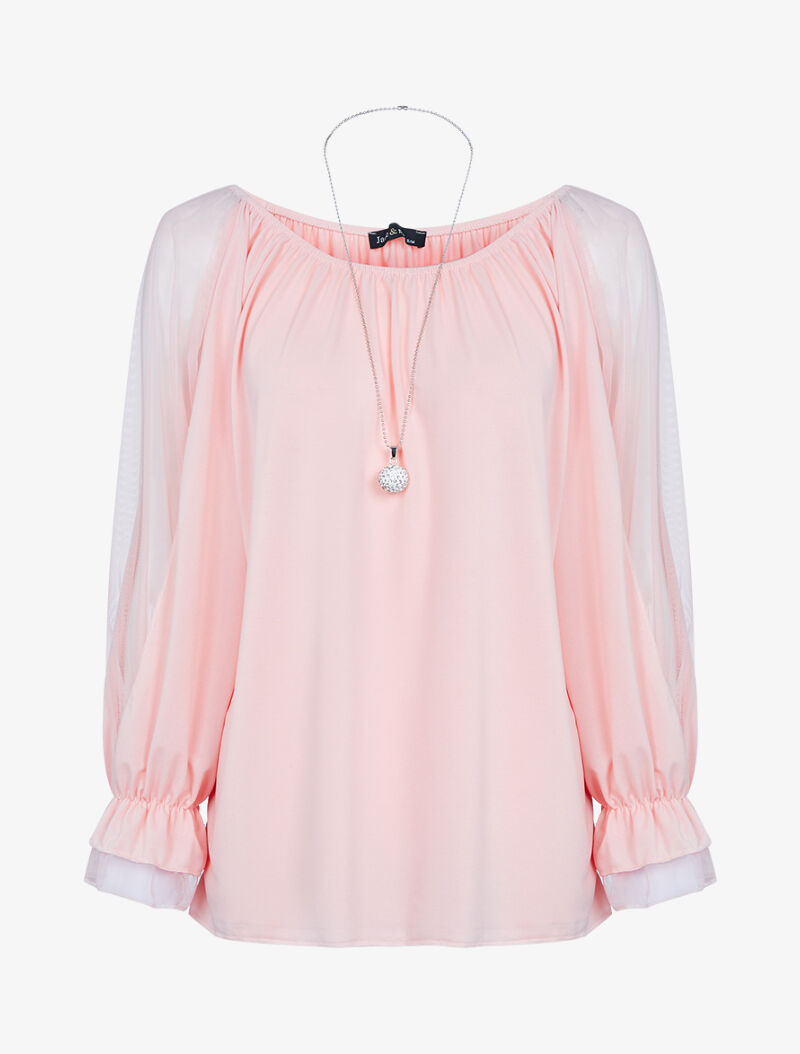 Blouse à manches fendues et résille - rose - 3
