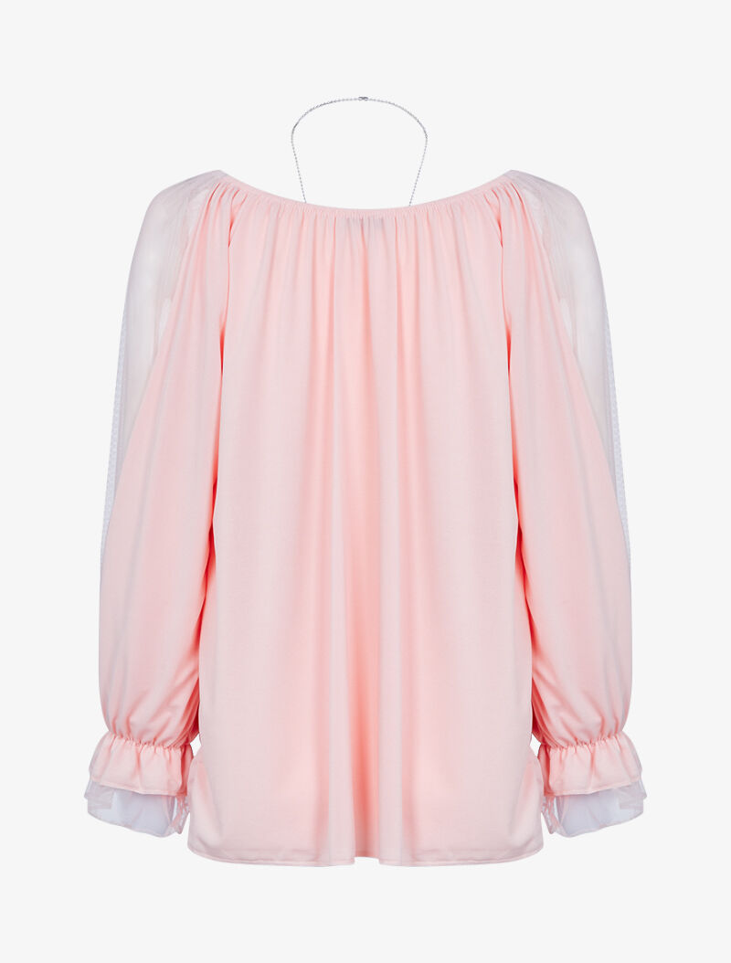 Blouse à manches fendues et résille - rose - 2