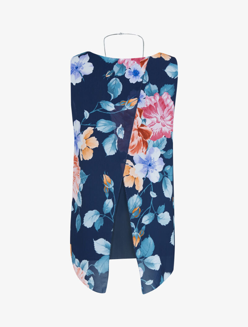 Top en voile à dos fendu et imprimés - marine - 2