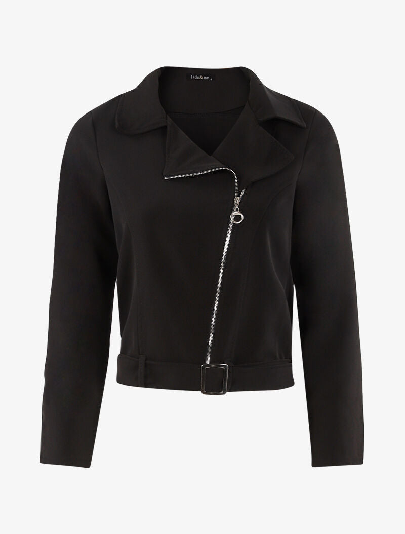 Veste zippée à bord ceinturé - noir - 4
