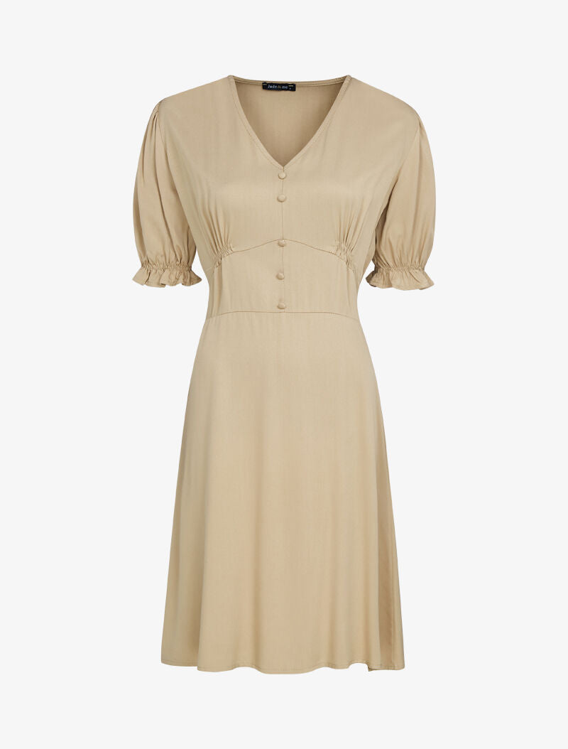 Robe patineuse à boutons décoratifs - camel - 3