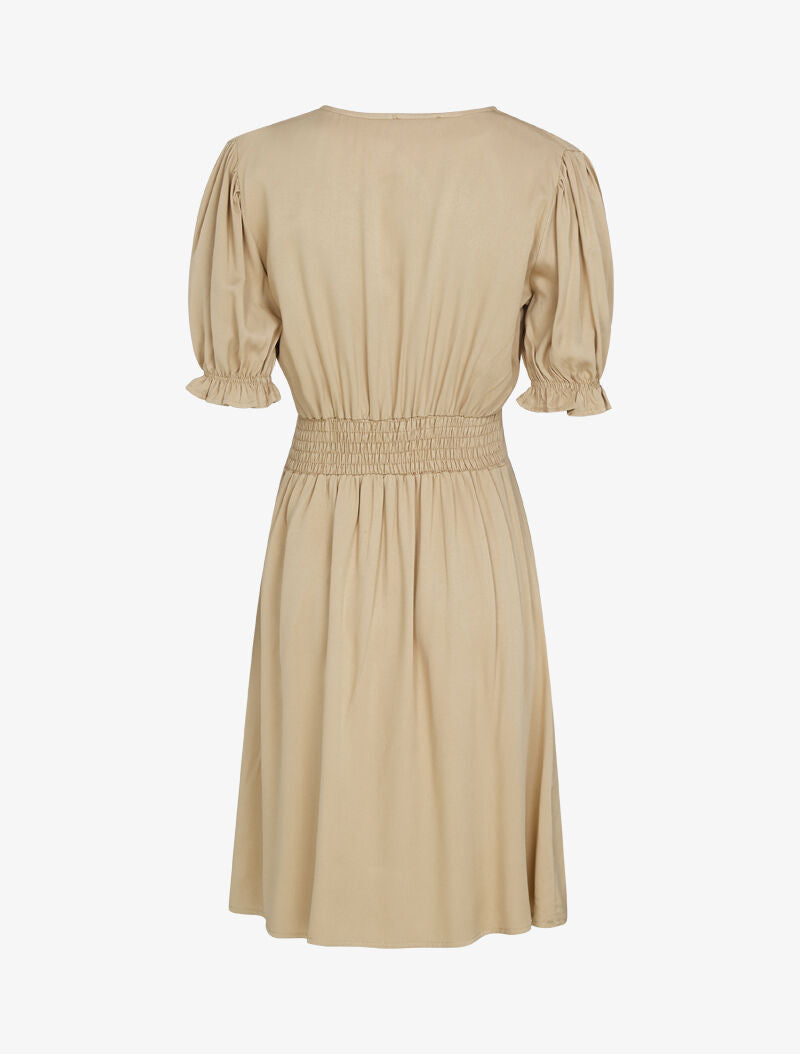 Robe patineuse à boutons décoratifs - camel - 2