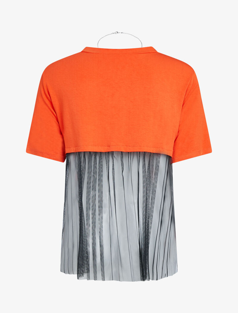T-shirt fluide à dos en tulle - orange - 4
