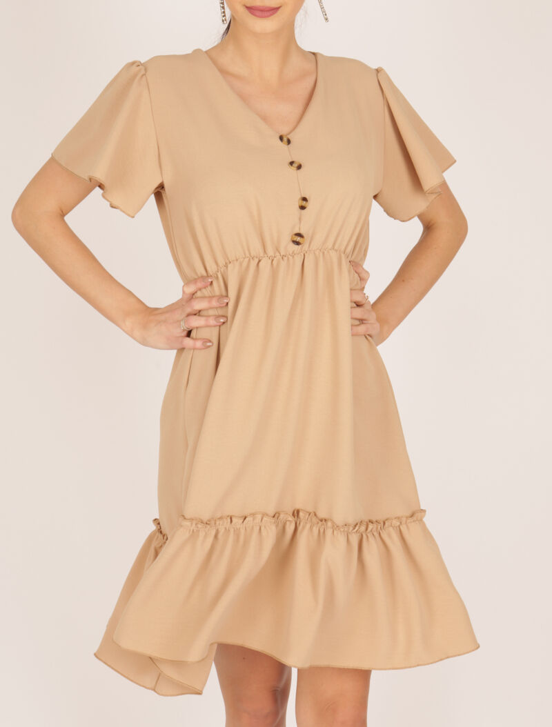 Robe patineuse à boutons décoratifs - camel - 1