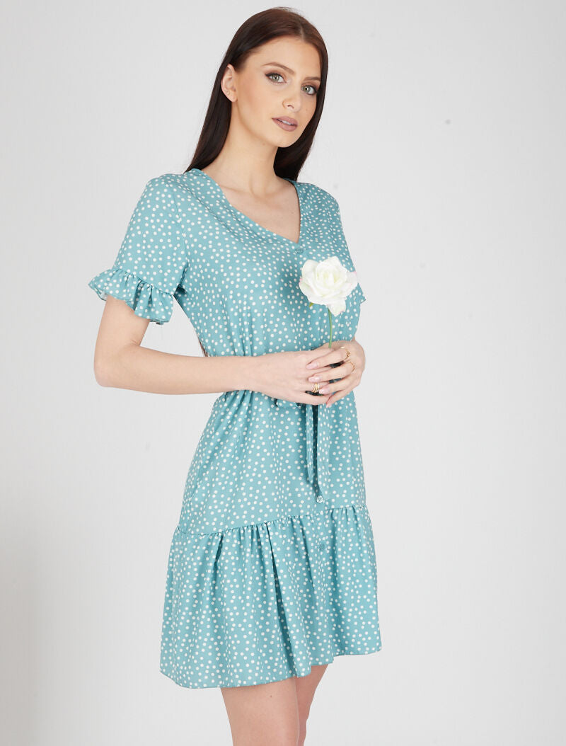 Robe trapèze à pois - turquoise - 4