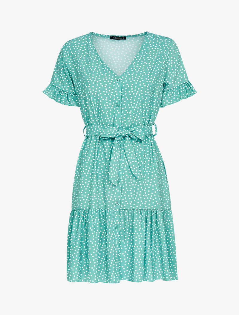 Robe trapèze à pois - turquoise - 2
