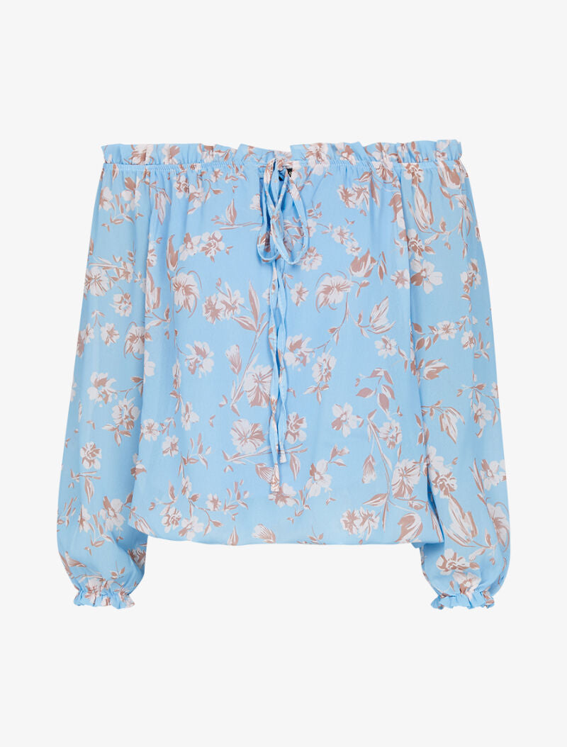 Blouse à col bardot à imprimé floral - bleu ciel - 3