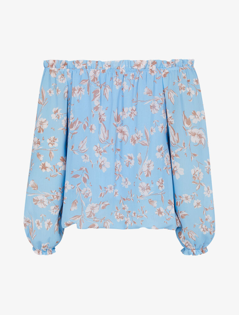 Blouse à col bardot à imprimé floral - bleu ciel - 2