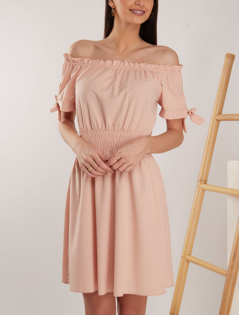 Robe patineuse à col bardot - rose - 1