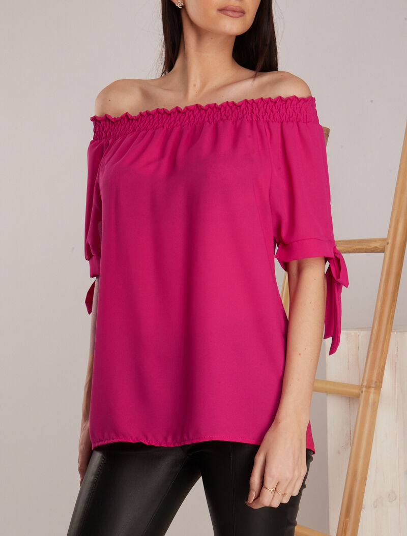 Top bardot en voile - fushia - 1