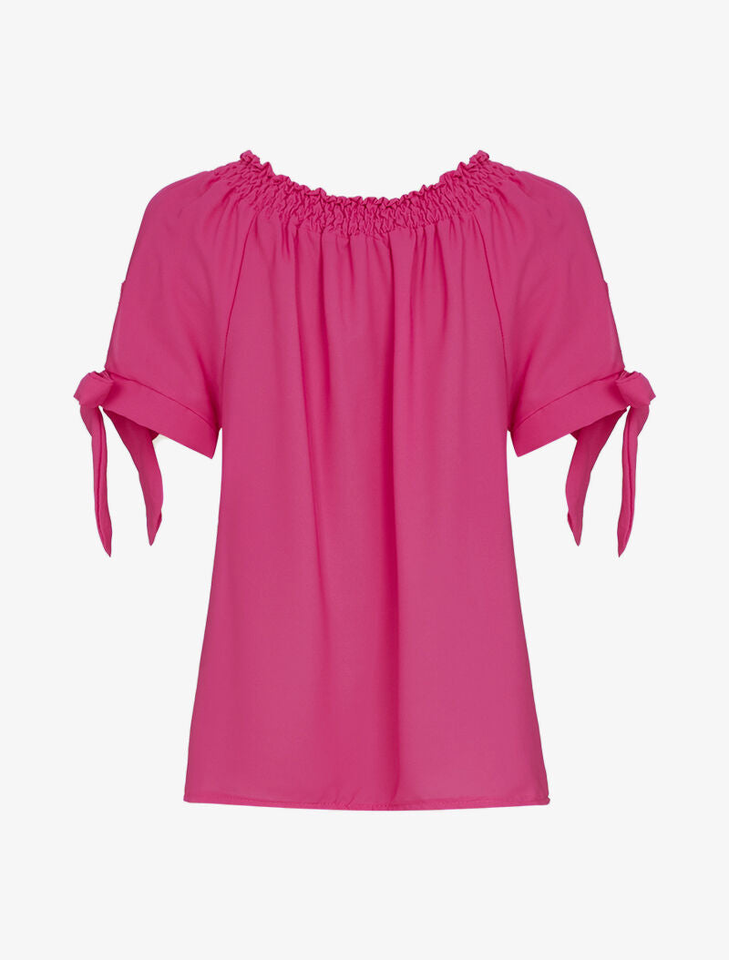 Top bardot en voile - fushia - 3