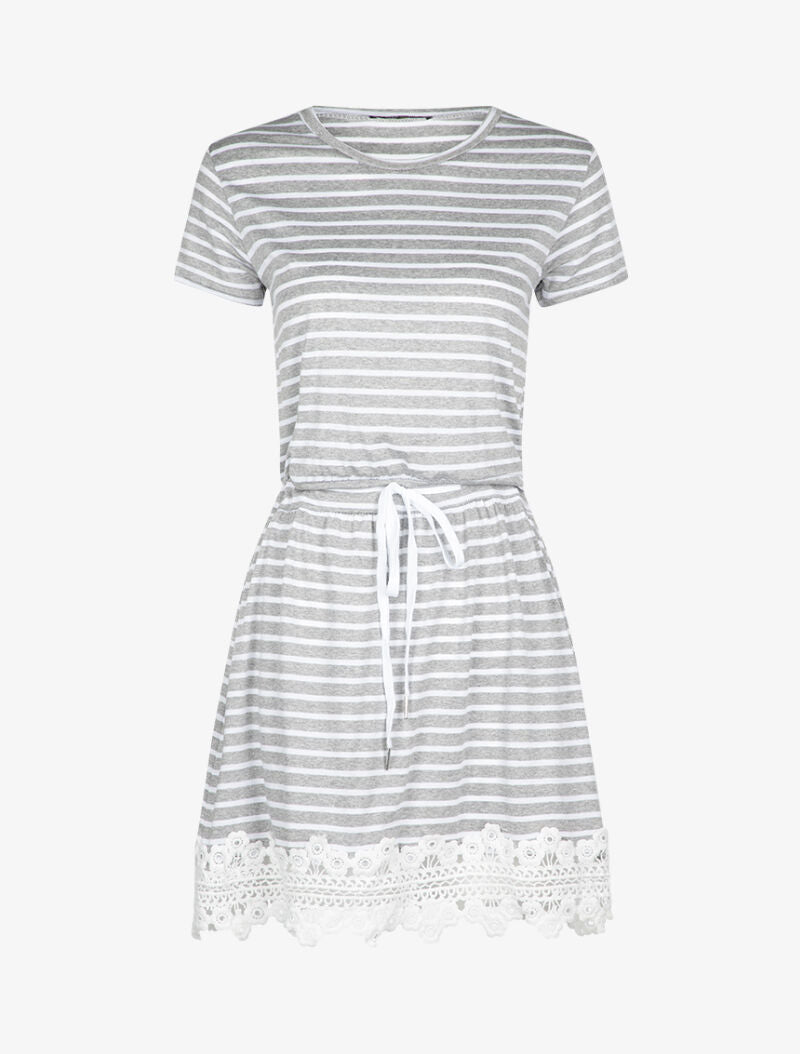 Robe rayée à bord crochet - gris clair - 1
