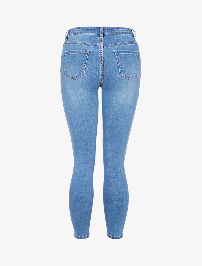 Jean 7/8 mit Schnittdetails an den Rändern - Denimblau
