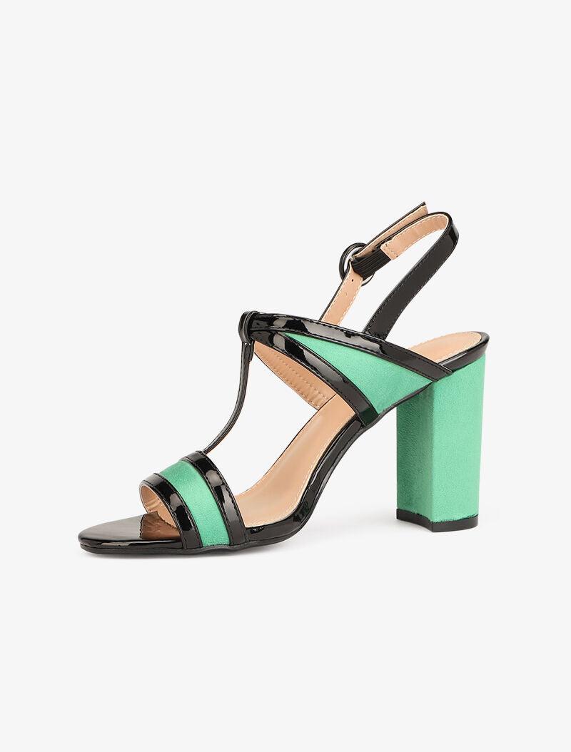 Sandales bimatière à bride en T - vert/noir - 4