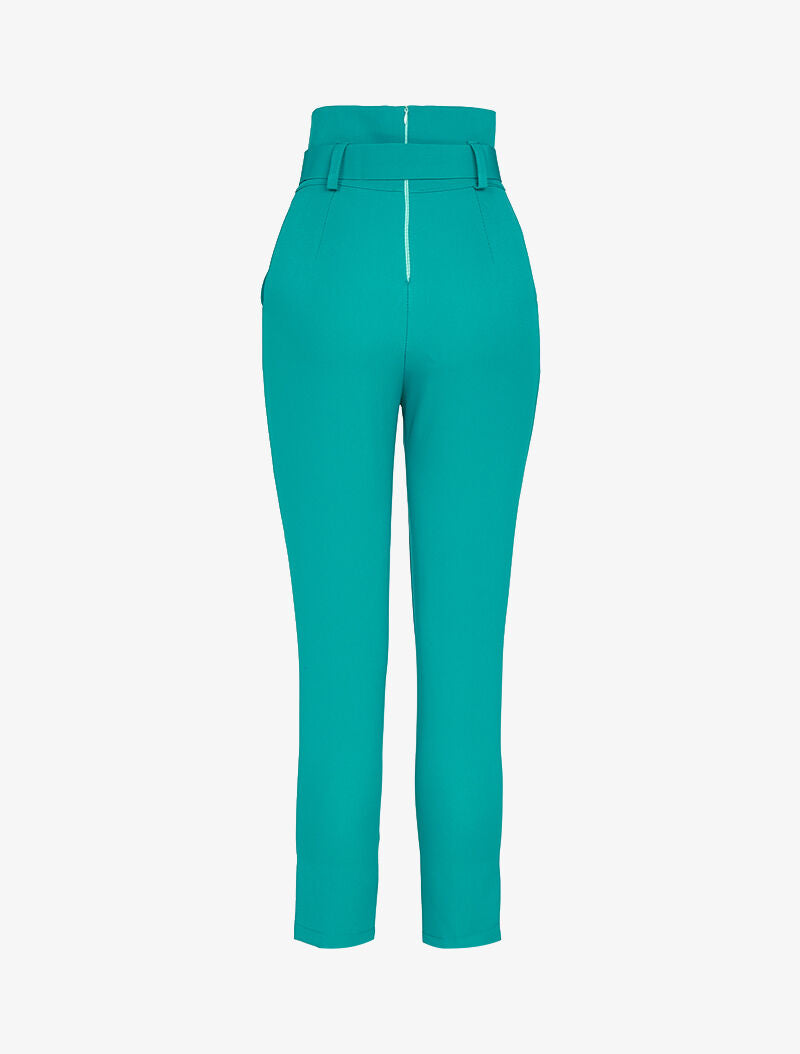 7/8-Hose mit Empire-Taille und Gürtel - Türkis