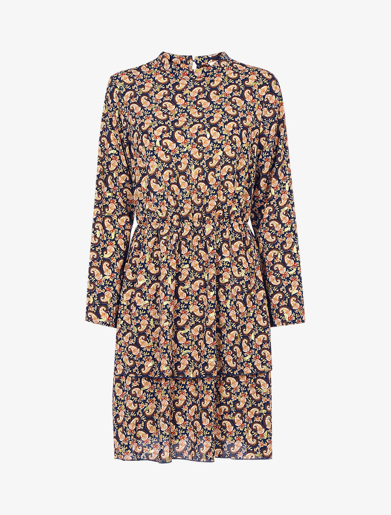 Robe à imprimé baroque et fleurs - marine - 1