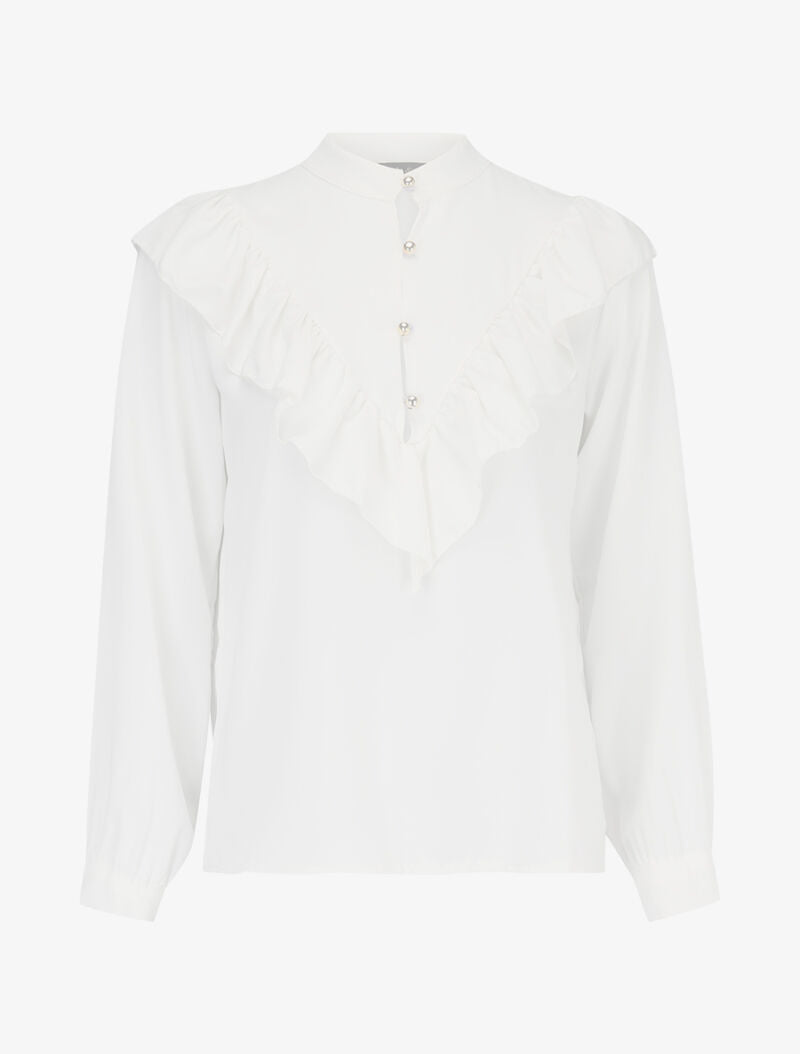 Blouse boutonnée et volantée - blanc - 3