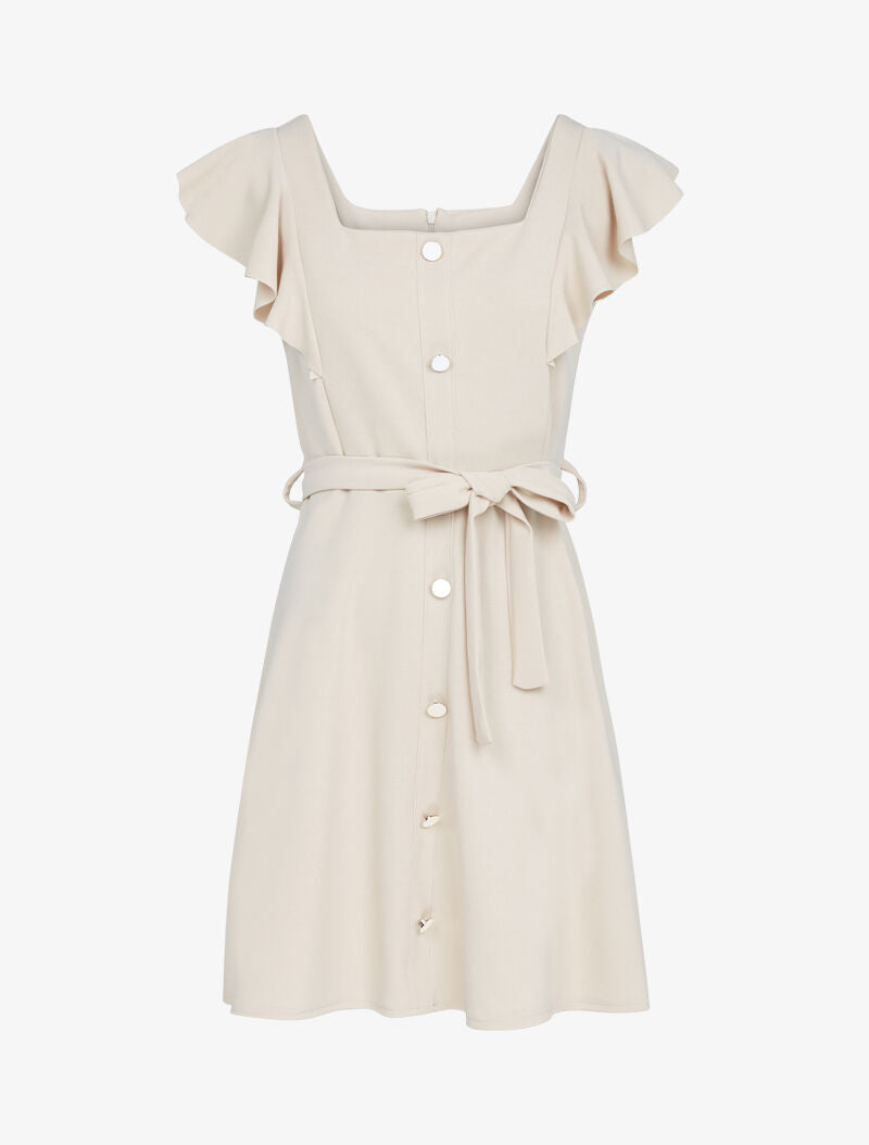 Robe patineuse à boutons contrastants - beige - 1