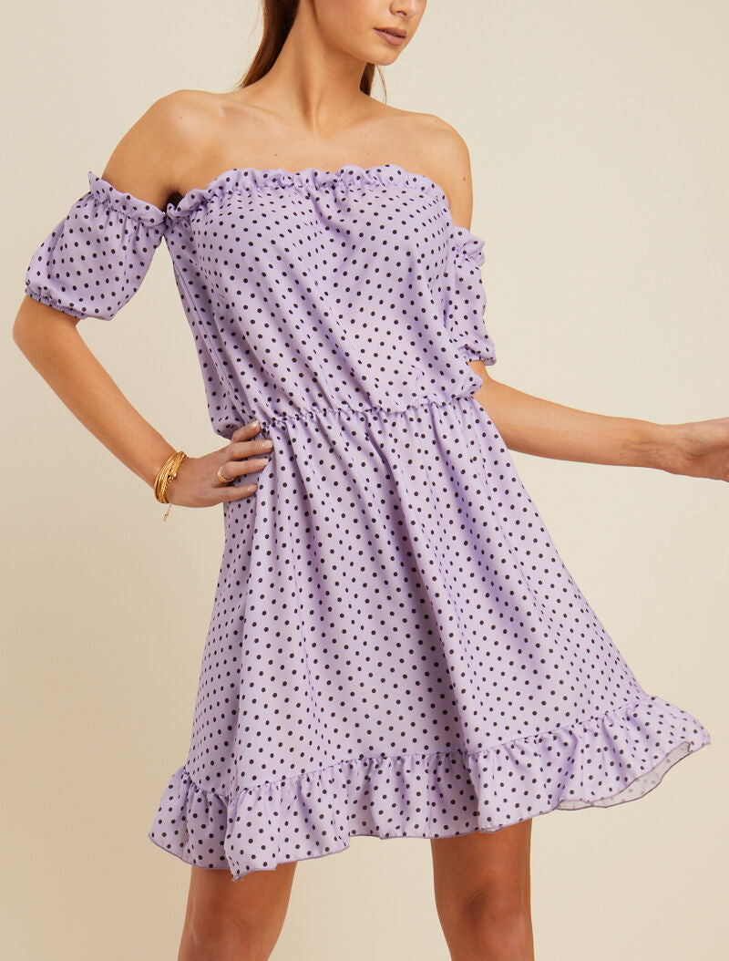 Robe à pois et volants - lilas - 4