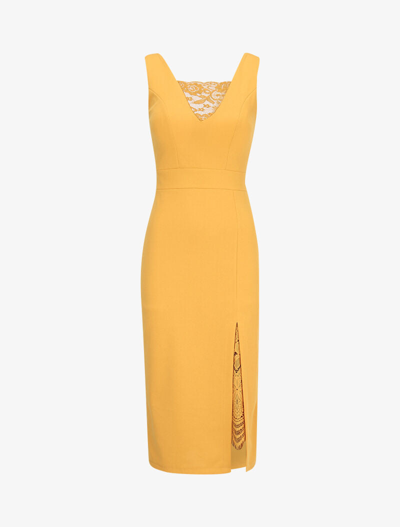Robe à empiècements dentelle - jaune - 2