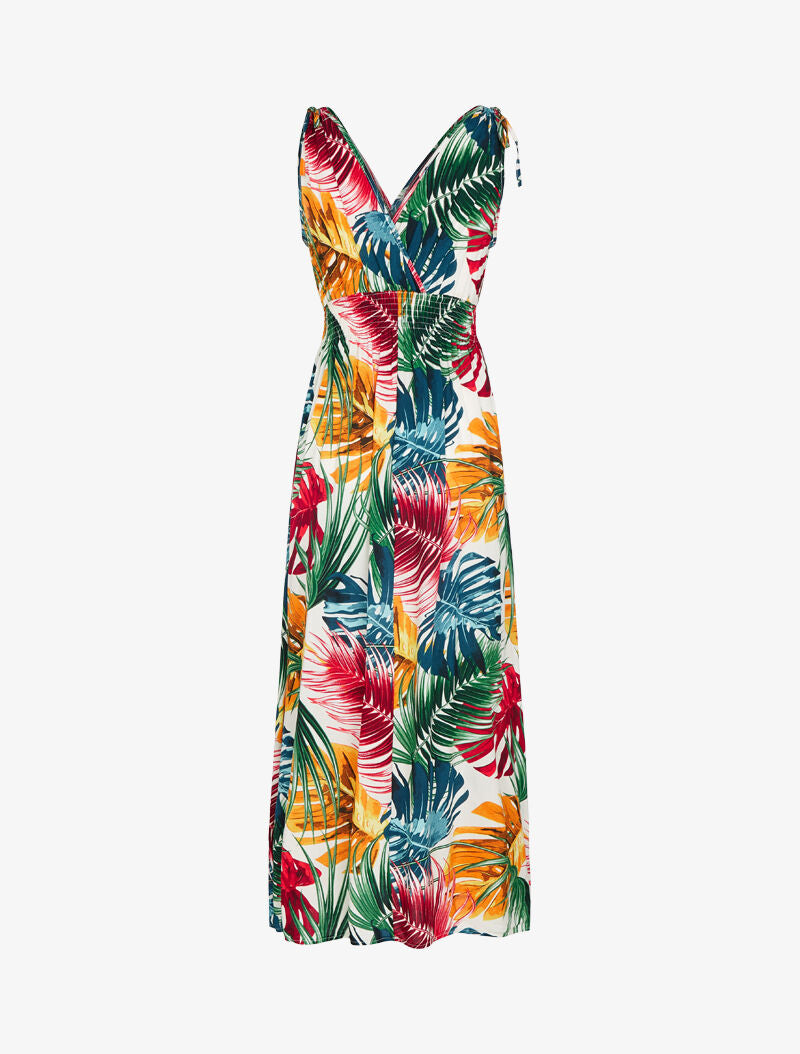 Robe sans manches à imprimé tropical - ecru - 2