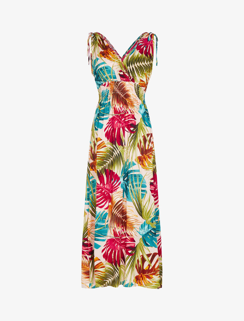 Robe sans manches à imprimé tropical - bleu - 1