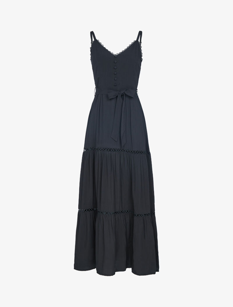 Robe à fines bretelles et crochet - noir - 1