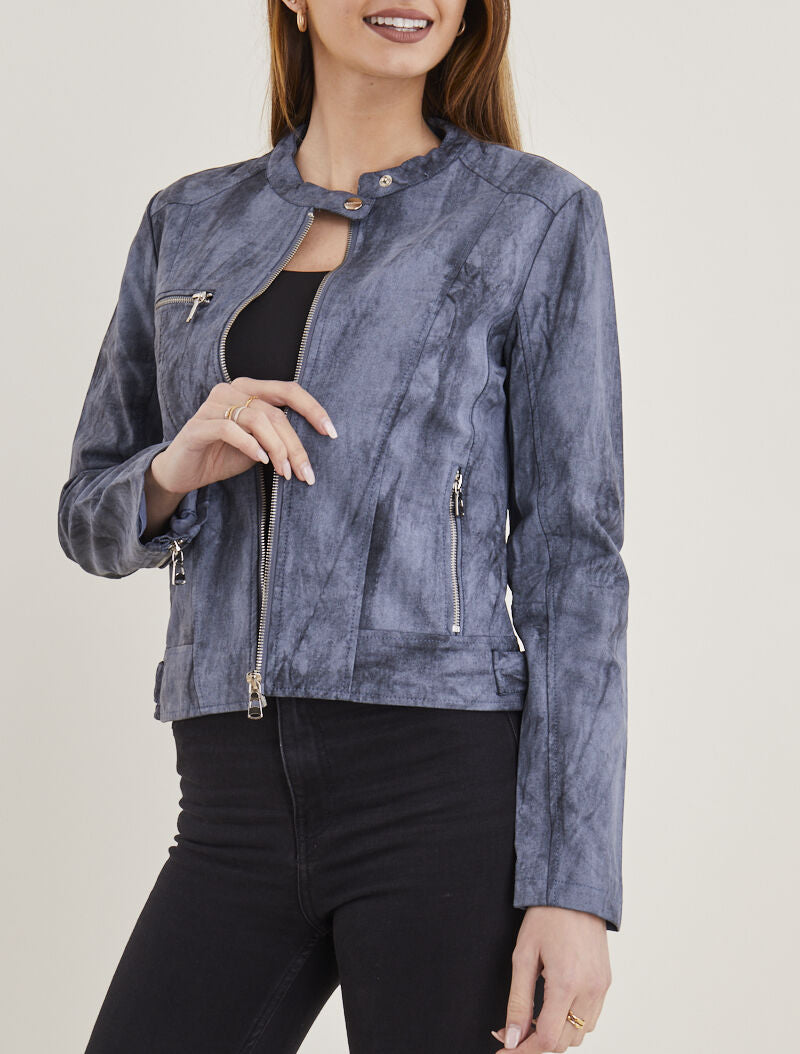 Veste en simili effet délavé - gris foncé - 5