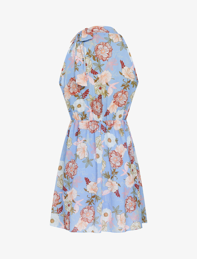 Robe à col americain et fleurs - bleu ciel - 2