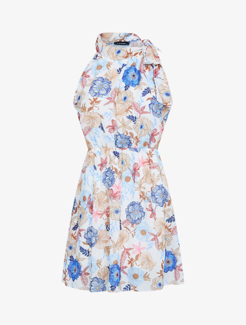 Robe à col americain et fleurs - ecru - 1