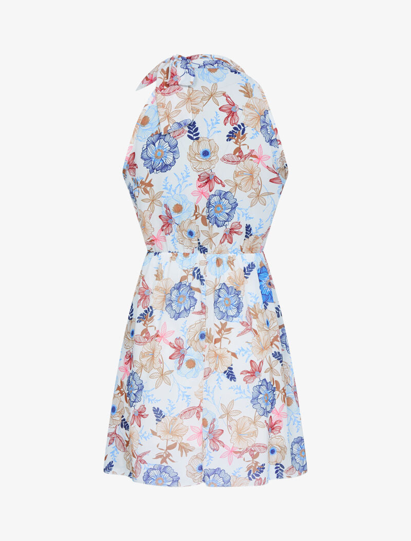 Robe à col americain et fleurs - ecru - 2
