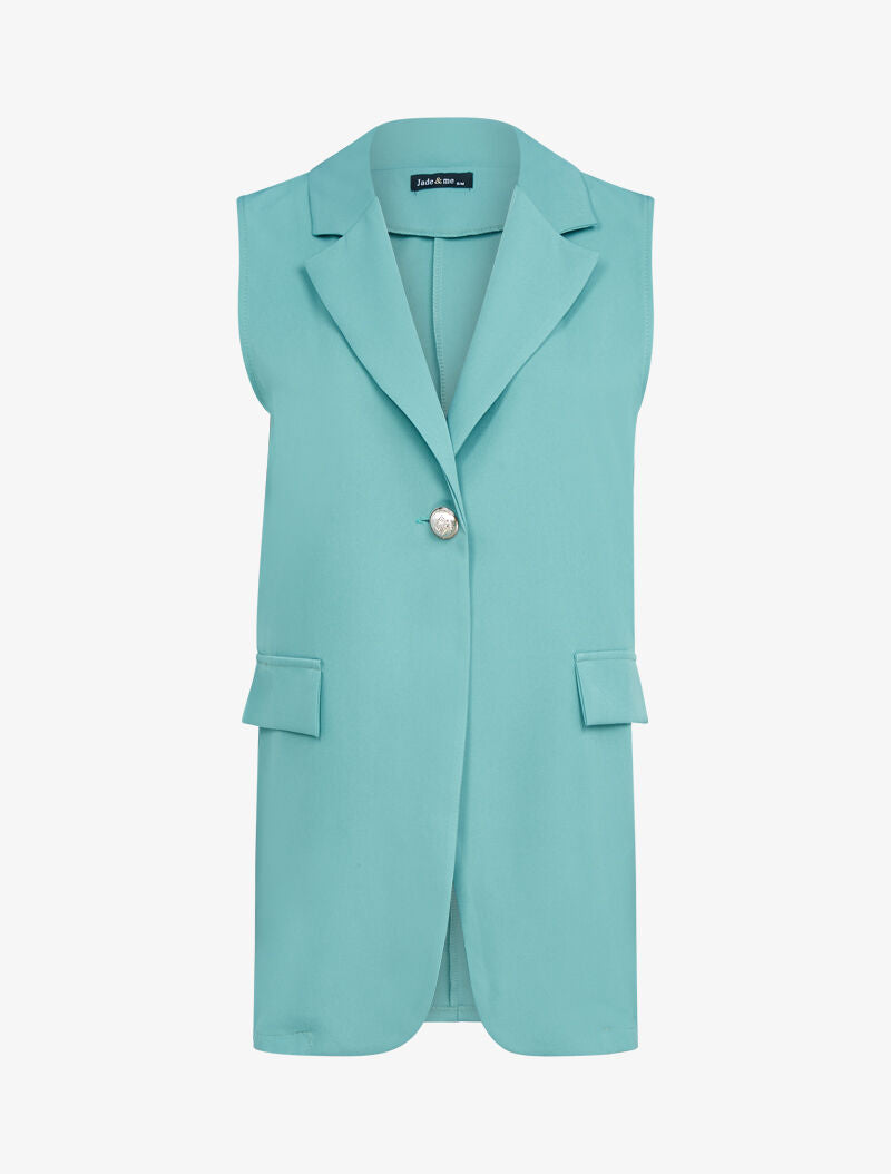 Gilet sans manches à bouton contrastant - turquoise - 1