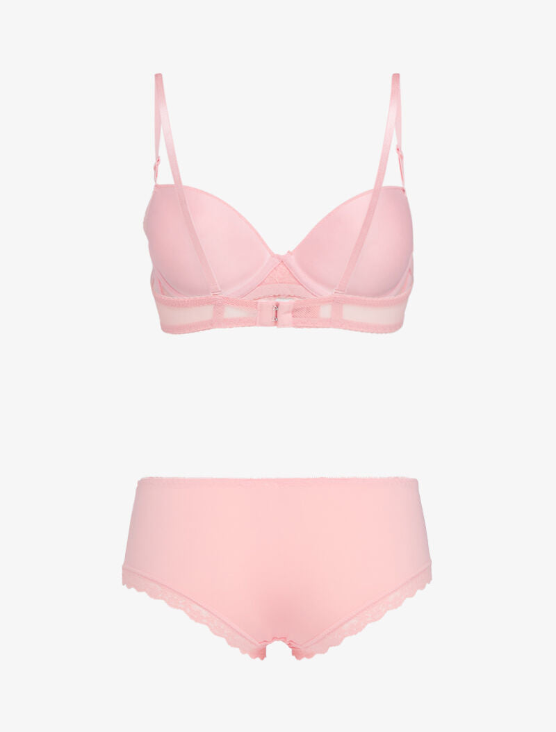 Ensemble emboitant en résille et dentelle - corail - 2