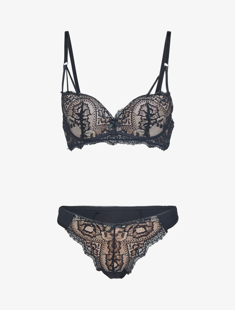 Ensemble en dentelle à bretelles stylisées - beige - 3