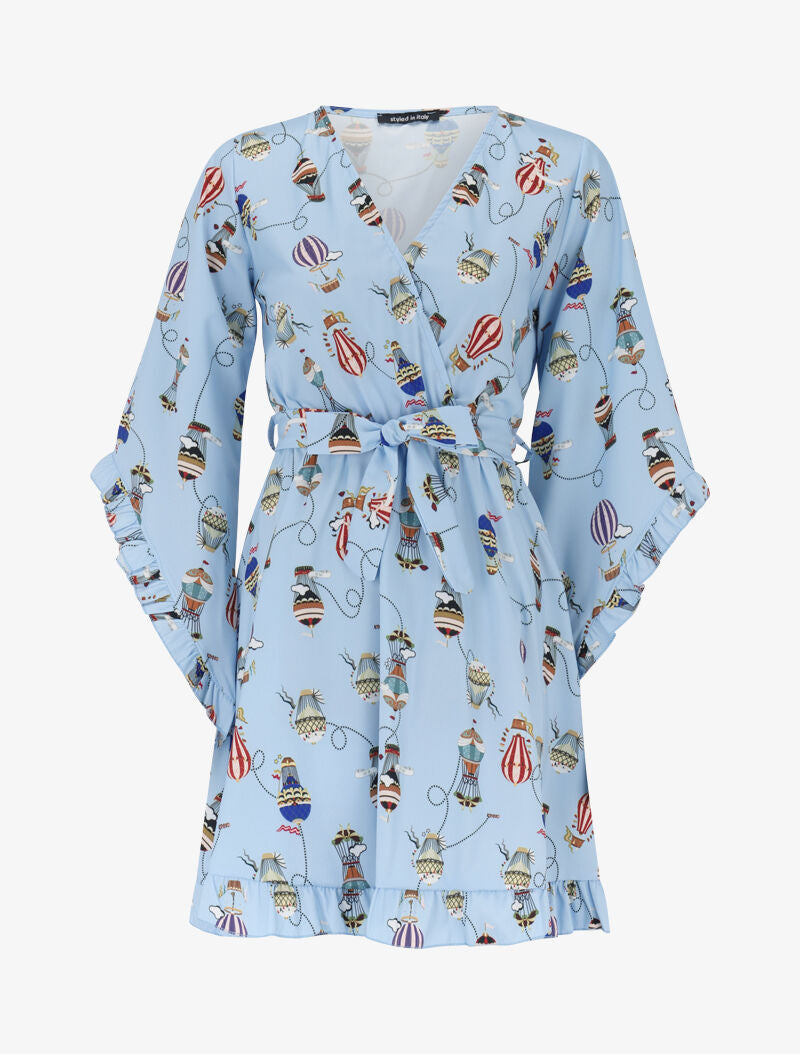 Robe à manches biseautées et imprimés - bleu ciel - 2
