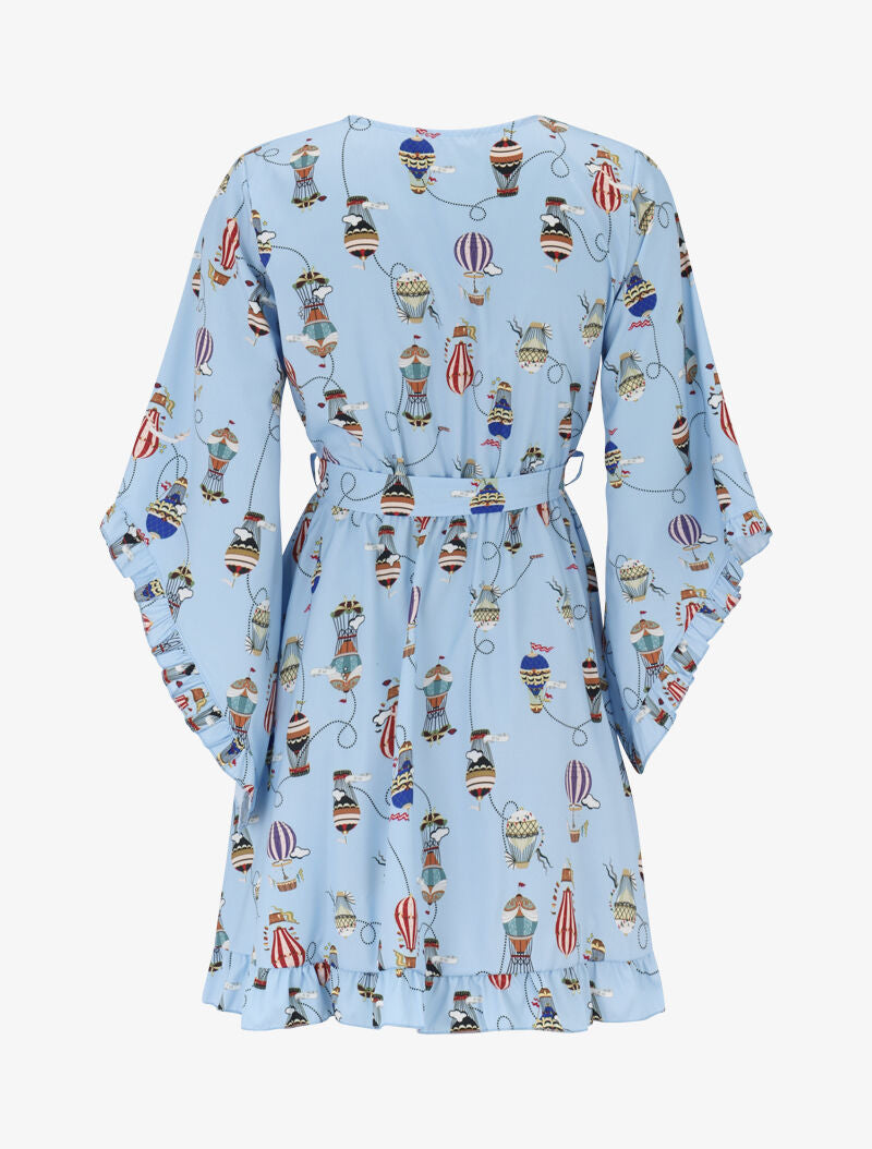 Robe à manches biseautées et imprimés - bleu ciel - 3
