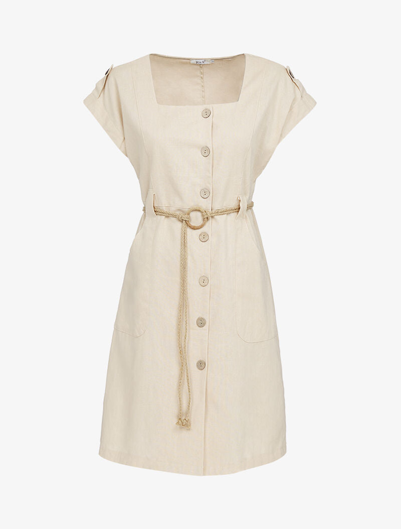 Robe trapèze à col carré - beige - 3