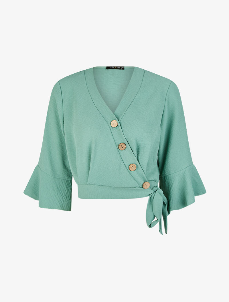Blouse courte cache coeur à nouer - vert menthe - 3