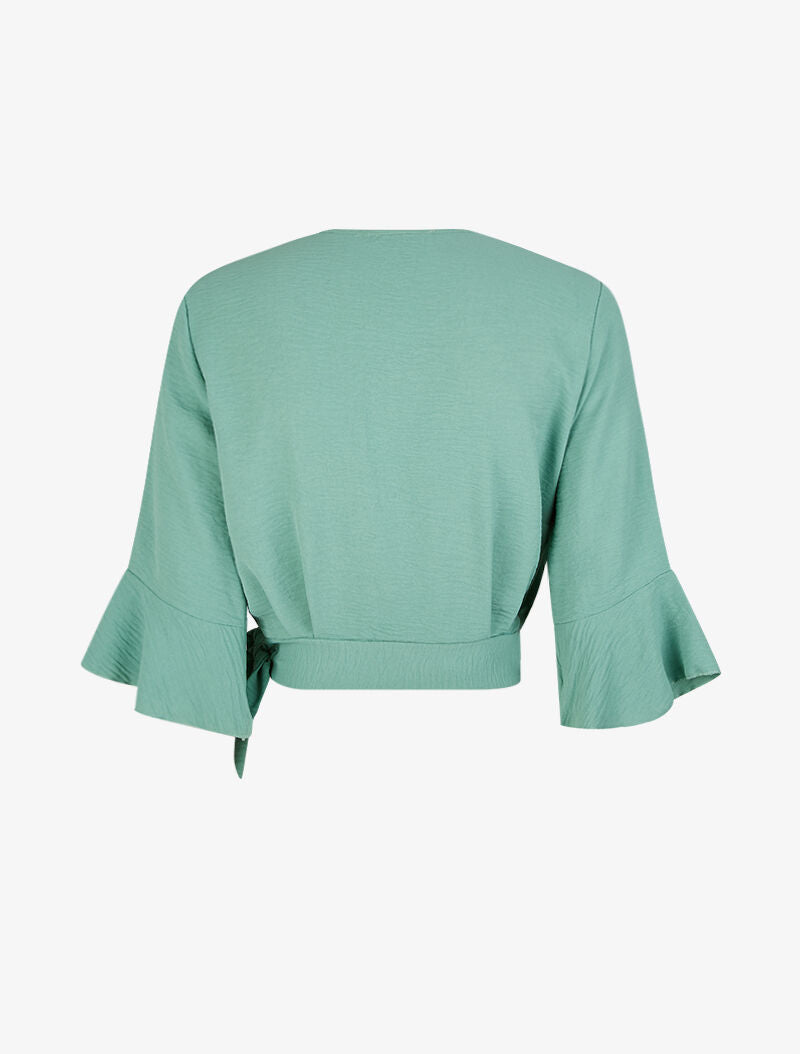 Blouse courte cache coeur à nouer - vert menthe - 2
