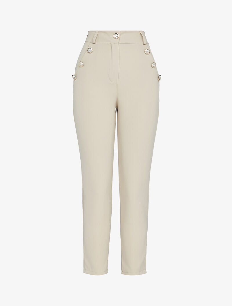 7/8 Hose mit dekorativen Knöpfen - beige